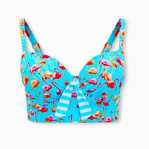 NWT Torrid Swim BLUE FLAMINGO TIE-FRONT UNDERWIRE BIKINI TOP Size 1-D/DD